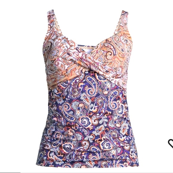 Lands' End Other - Lands' End Underwire Wrap Tankini Top Deep Sea Paisley Mix